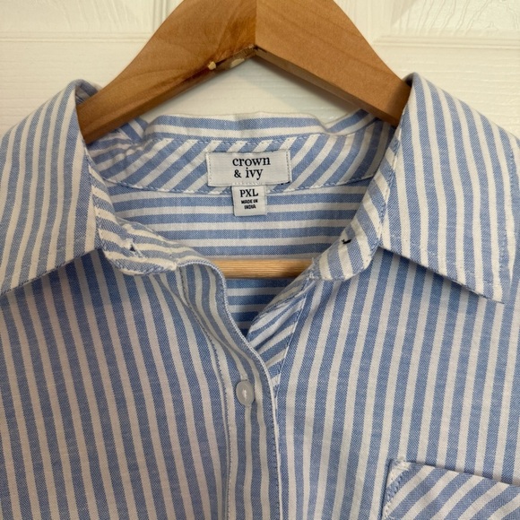 Crown And Ivy Long Sleeve Cotton Button Up Top Stripes Lagenlook Summer PXL - Picture 4 of 8